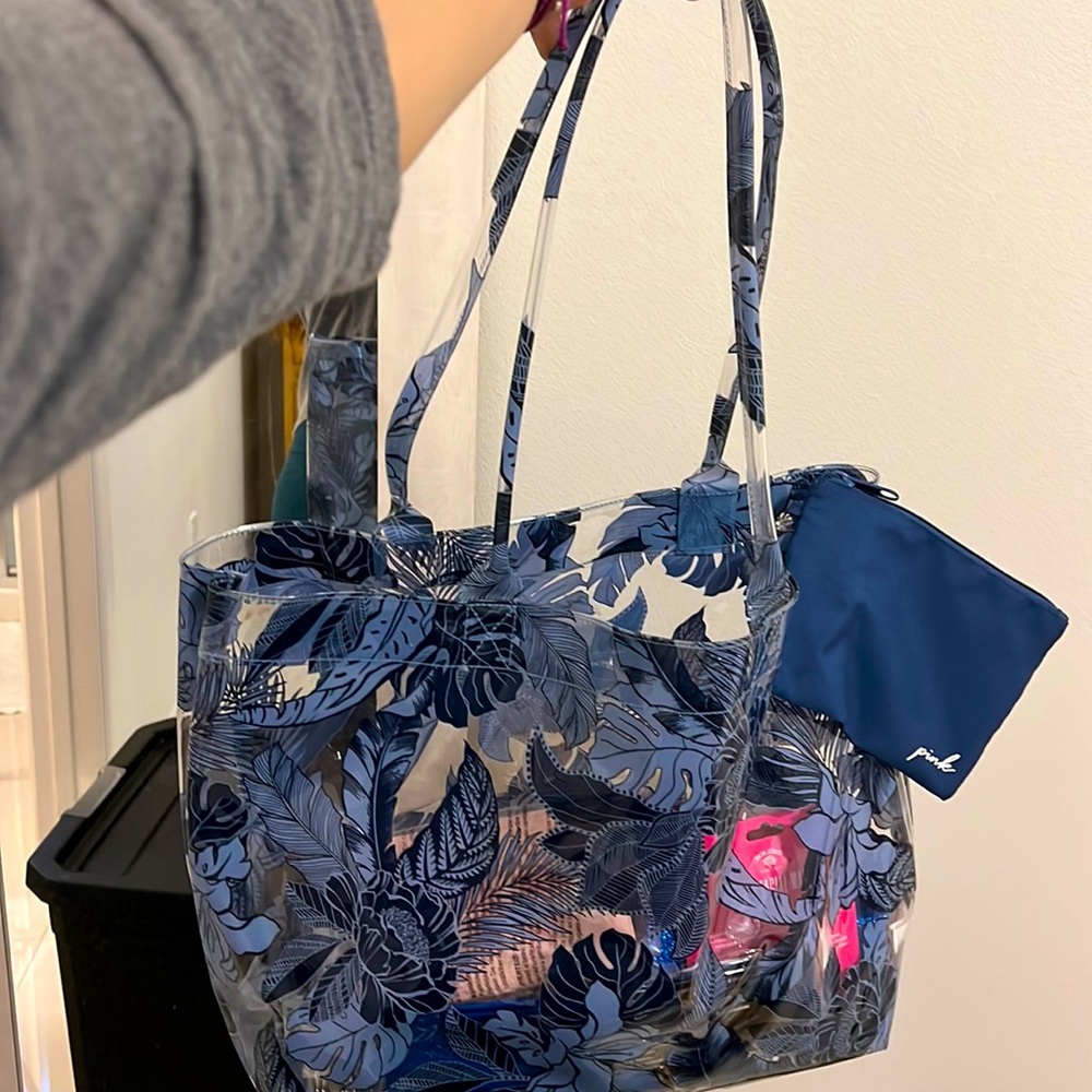 Clear/blue PINK tote